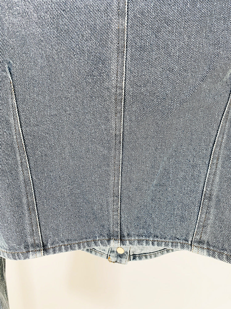 In Stock 2026 European and American Celebrity Style New Round-Neck Lion Buckle Ultra-Short Washed Denim Jacket