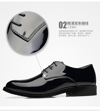 Men's Business Formal Wear Genuine Leather Black Patent Leather Shoes Men's Trendy Shoes for Work Spring and Autumn Korean Style British Pointed Toe Men's Shoes