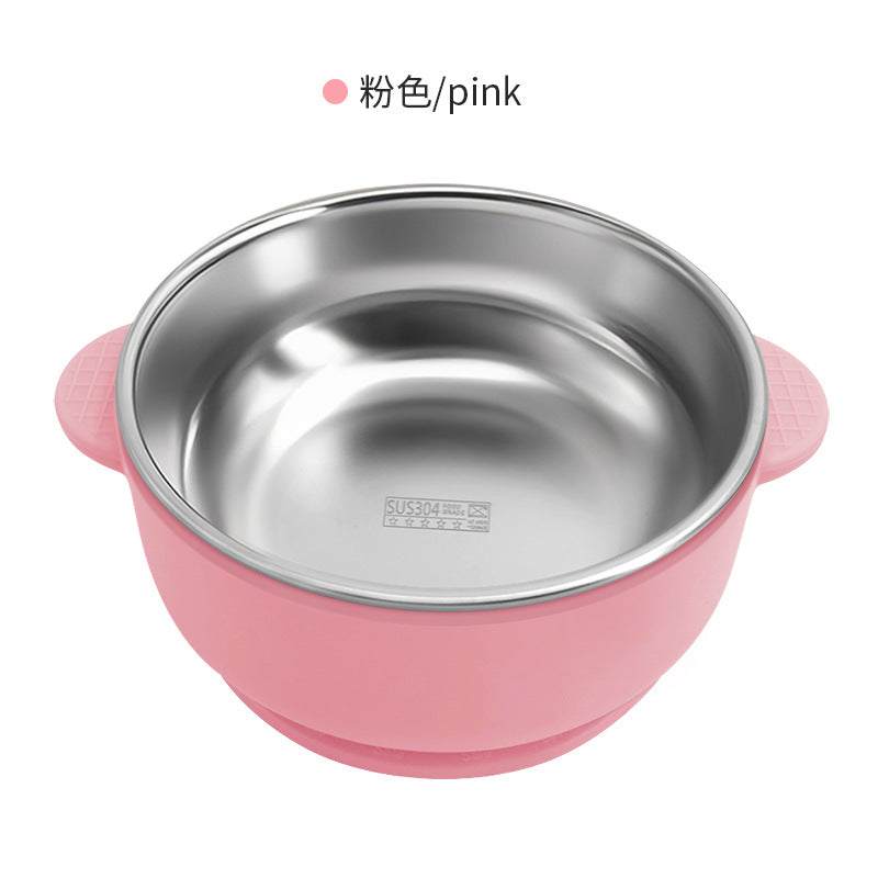 Cross-border Stainless Steel Children's Bowl Household Cute Baby Drop-resistant Heat-insulated Tableware Kindergarten Children's Rice Bowl with Suction Cup