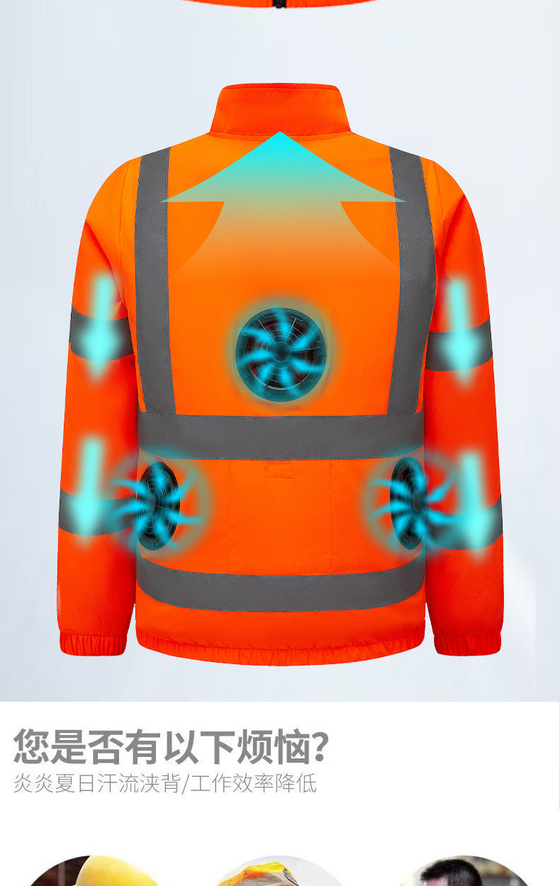 New Cooling Air-Conditioning Clothing, Reflective Long-Sleeved Work Clothes with Three Fans, Labor Protection Clothing, Outdoor Sun Protection Duty Clothing