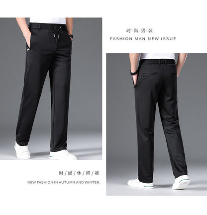 Autumn and Winter fleece-lined Casual Pants Straight Elastic Waist Stretch Pants Men's Thickened Business Men's Pants Elastic Waist Warm Pants