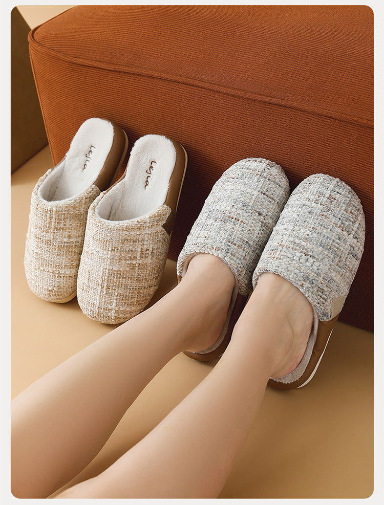 2025 New Cotton Slippers for Women, Retro Chanel Style, Winter Warm Non-Slip Indoor Slippers for Couples, Home Use for Men
