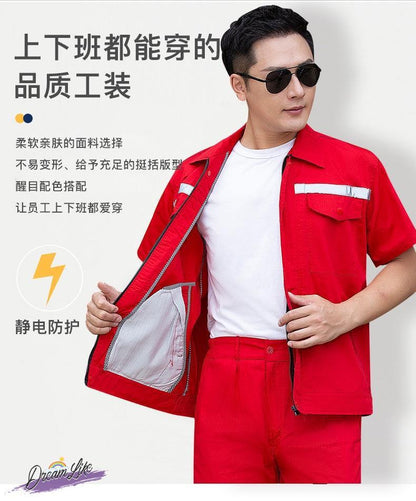 Summer thin anti-static overalls suit men's and women's long short sleeve gas station filling station gas petrochemical electricsuit