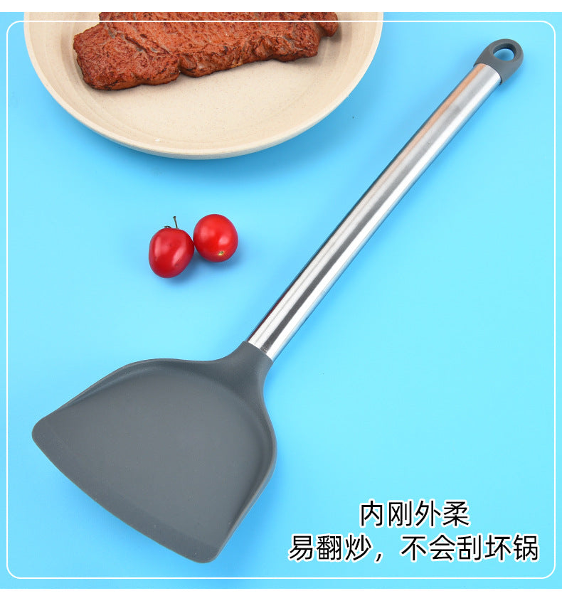 Silicone kitchenware suit 8-piece set stainless steel tube handle spatula baking scraper egg beater cooking hot pot spoon
