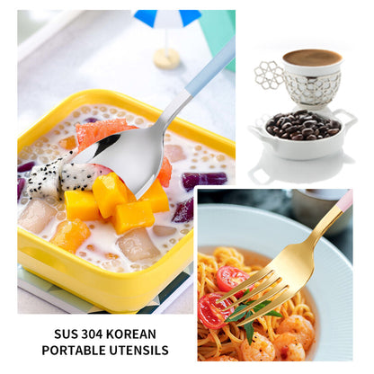 304 Stainless Steel Convenient Tableware Fork, Spoon and Chopsticks Three-Piece Set Outdoor Travel Student Storage Box Tableware Set