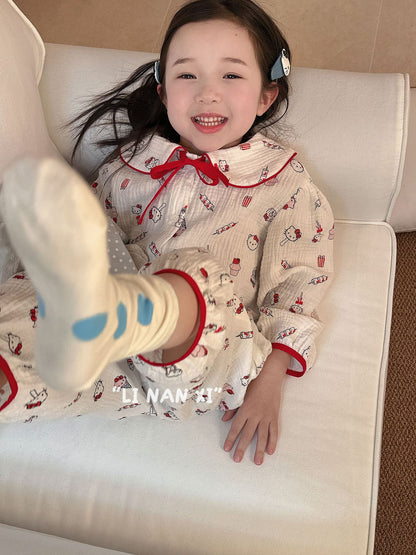 Princess Style Children's Lapel A-Class Cartoon Loungewear Set 2026 Spring New Baby Sweet and Cute Pajamas and Sleep Pants