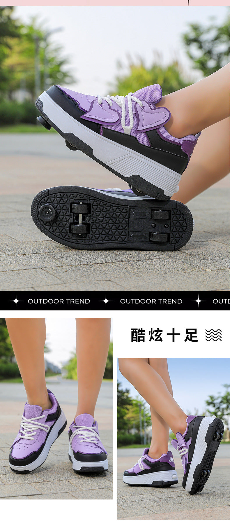 Teenagers Roller Skating Shoes for Girls and Students with Brake Button Pulley Sports Shoes That Can Walk and Glide