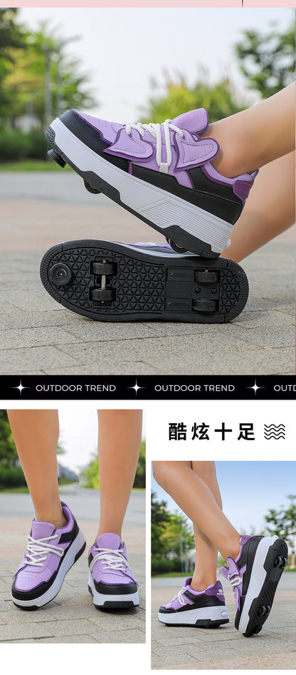 Girls' Roller Shoes Autumn and Winter New Model Children's Four-Wheel Automatic Sliding Skates for Older Kids Sports Roller Shoes