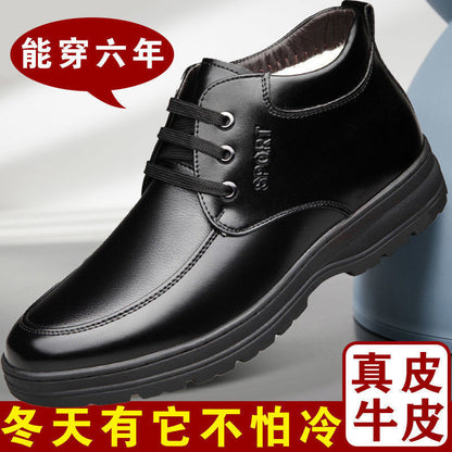 [Genuine leather cowhide] men's cotton shoes winter fleece-lined casual leather shoes non-slip waterproof middle-aged and elderly dad shoes