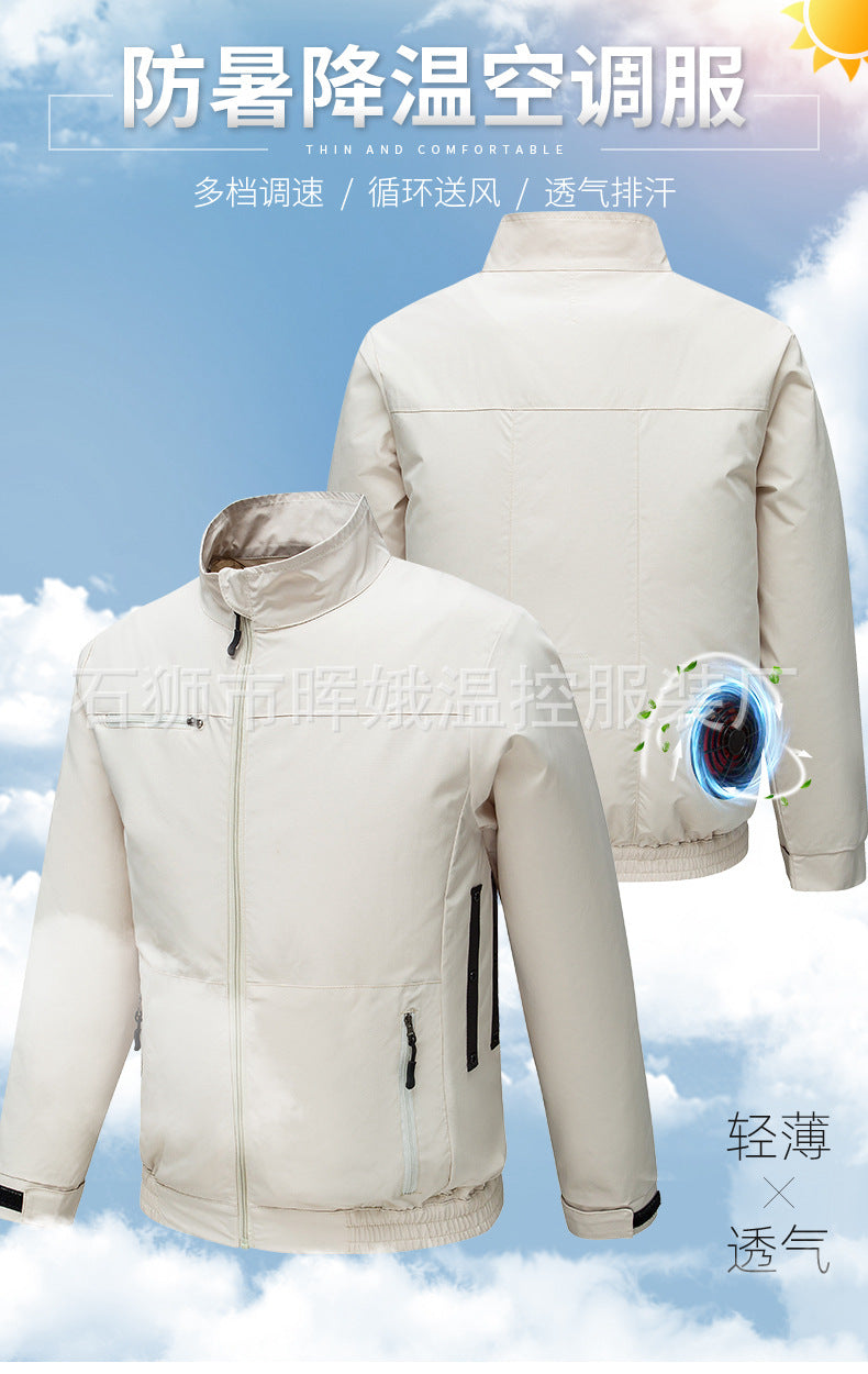 Cross-Border New Smart Air-Conditioned Clothing Porous Fan Stand Collar Workwear Outdoor Work Uniform Labor Protection Duty Fan Clothing