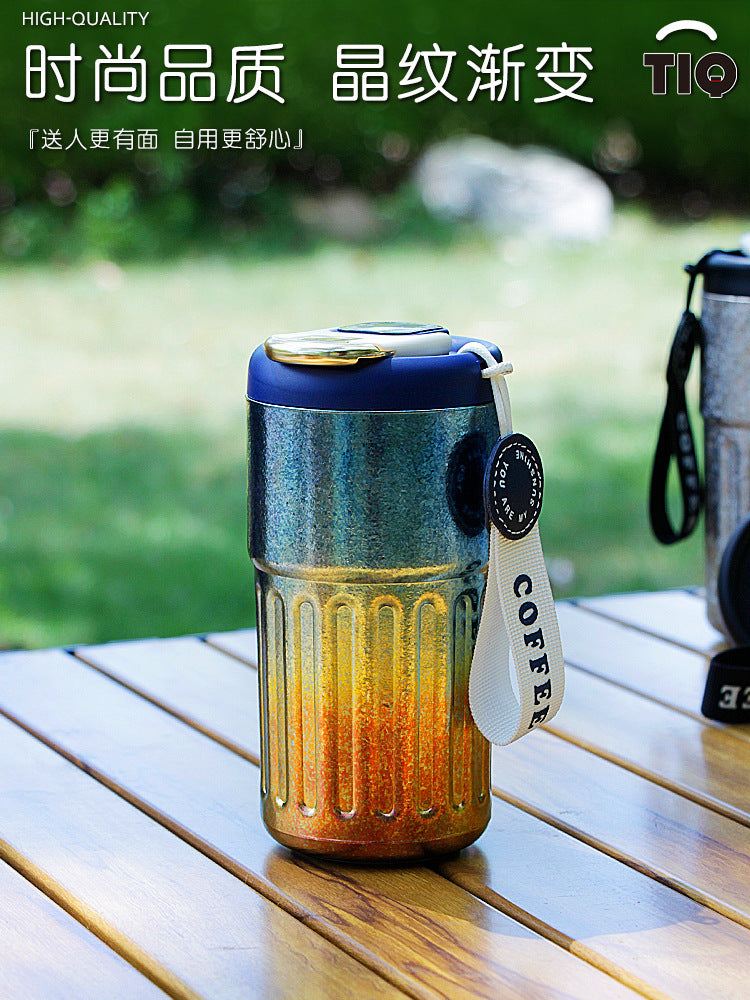 Pure Titanium Insulated Cup with Strap, Coffee Cup, Car-Mounted One-Handed Opening Lid, Antibacterial and Fresh-Keeping Titanium Cup, Fully Titanium Car-Mounted Portable