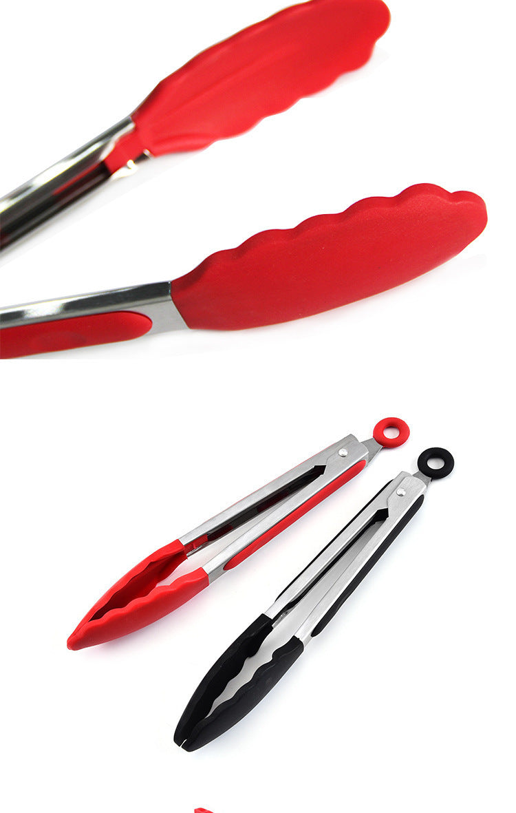in stock 7 inch 9 inch 12 inch silicone food clip 3 piece set stainless steel food clip BBQ barbecue clip bread steak clip