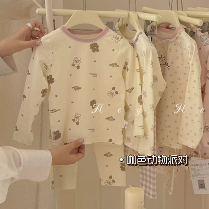 Spot Large and Small Roll Heyhoney24 Lycra Cotton Boys and Girls Autumn Clothes Intimates Printed Home Clothes Pajamas Two-Piece Set