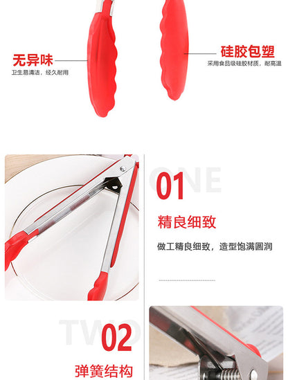 in stock 7 inch 9 inch 12 inch silicone food clip 3 piece set stainless steel food clip BBQ barbecue clip bread steak clip