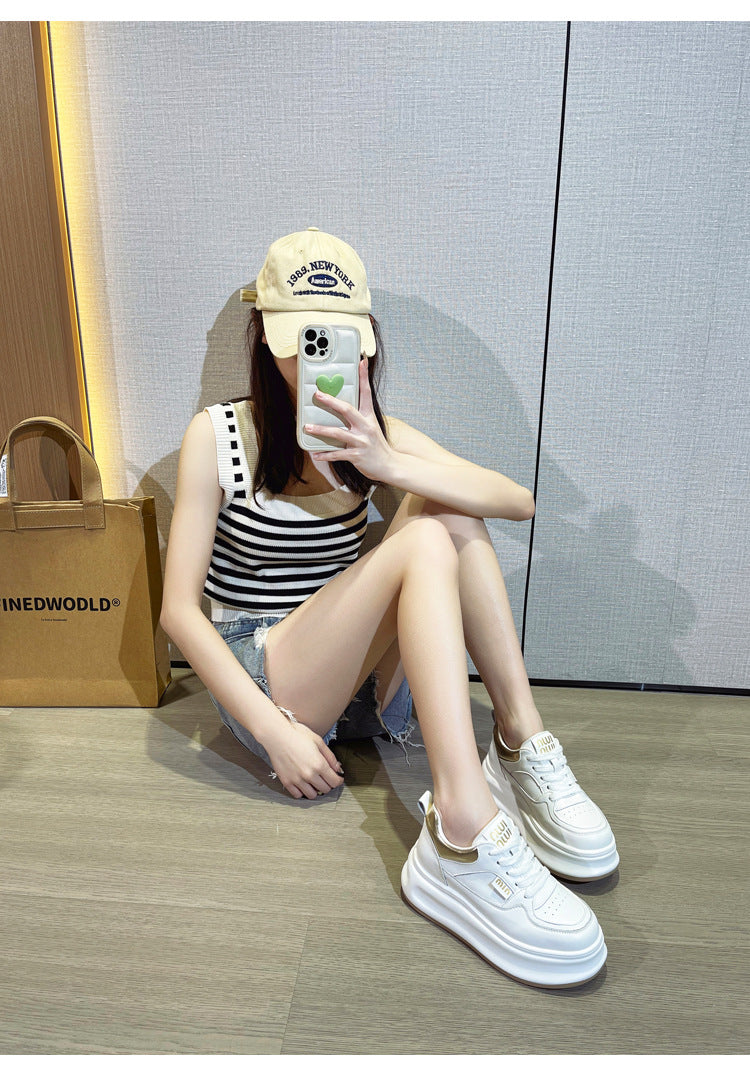 Thick-Soled White Sneakers for Women 2026 Spring and Autumn Hot-Selling Genuine Leather Breathable Sneakers for Women, Super Popular Versatile Casual Platform Shoes
