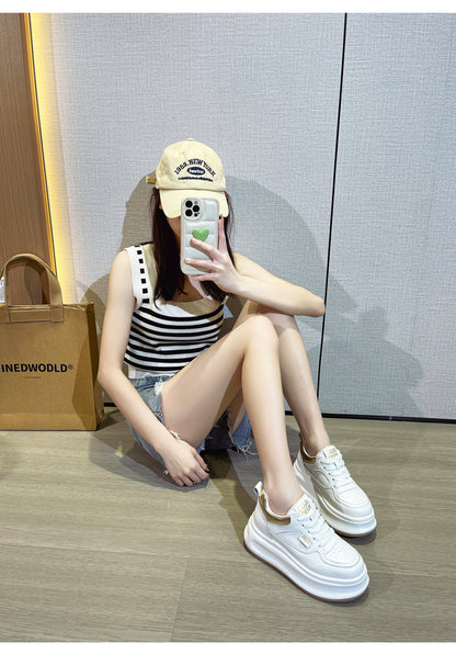 Thick-Soled White Sneakers for Women 2026 Spring and Autumn Hot-Selling Genuine Leather Breathable Sneakers for Women, Super Popular Versatile Casual Platform Shoes