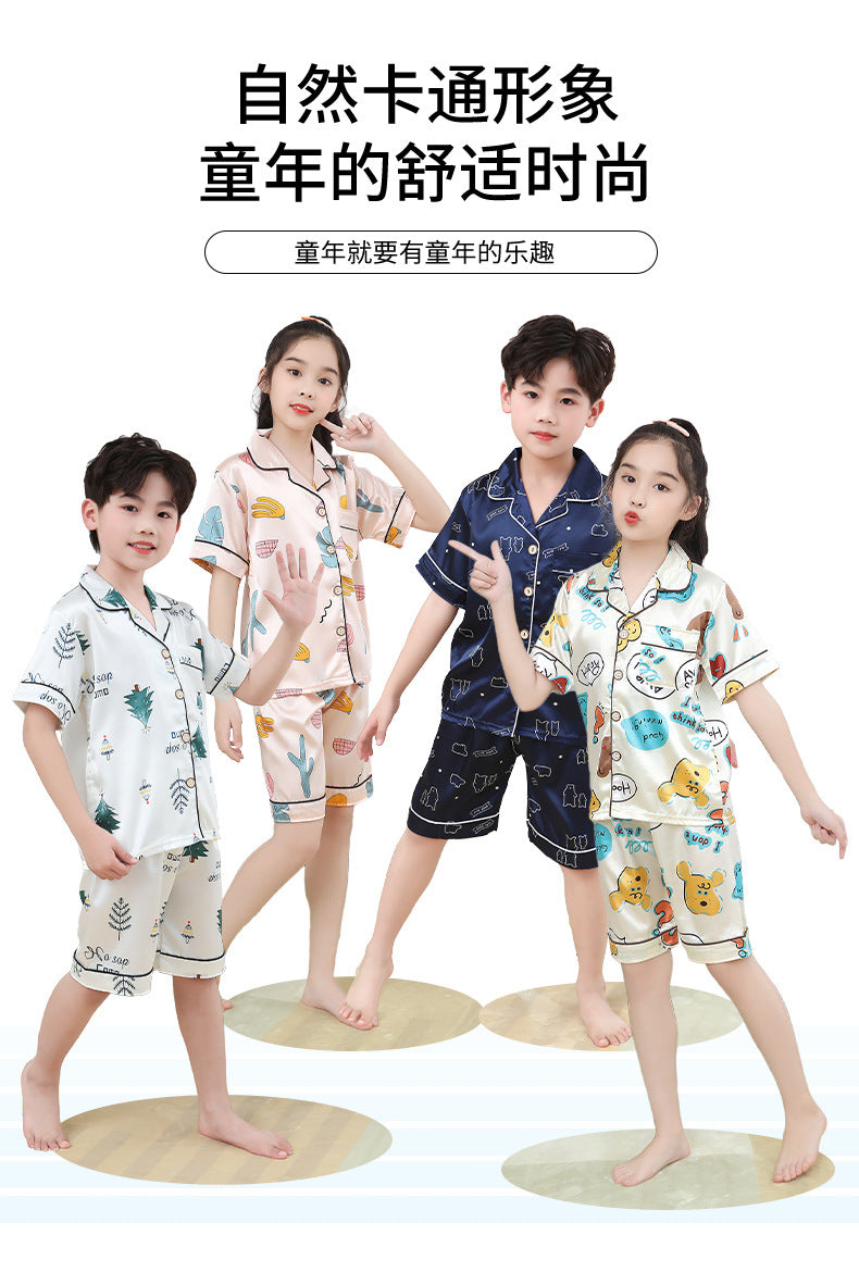 Children's Home Suit Summer Thin Boys and Girls Short-sleeved Cropped Pants Air-conditioning Suit 3-8 Children's Pajamas