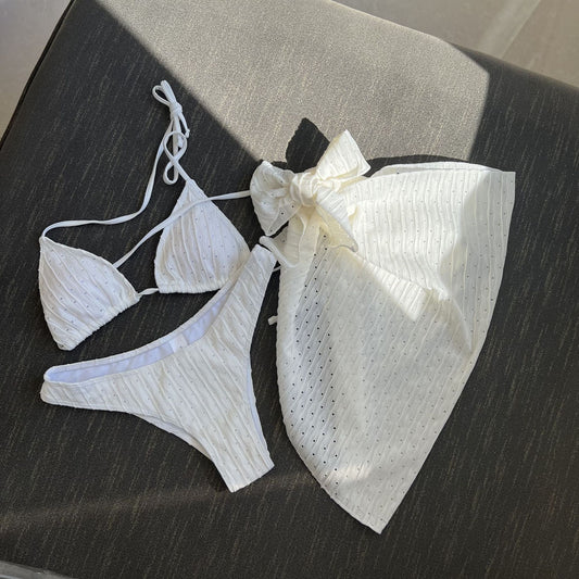 2025 European and American New Swimsuit Three-Piece Backless Drawstring Strap Bikini Bikini Three-Piece Swimsuit by PDG ibma