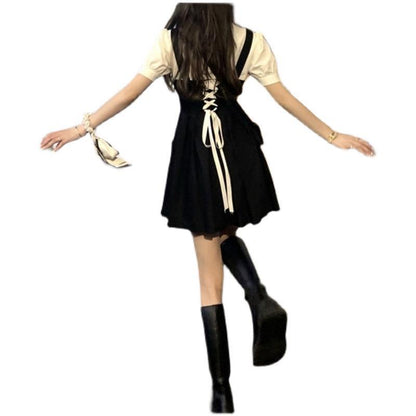 French Design Sense suit 2024 New College Style Women's Wear Spring Black Strap Sweet and Spicy dress Summer