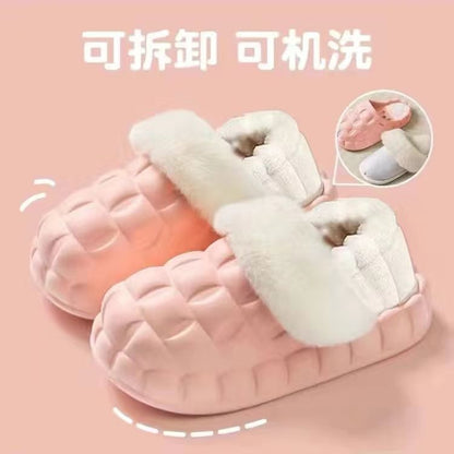 Women's Winter Cotton Slippers with a Stepping-On-Clouds Feel, Trendy Casual Closed-Toe Indoor Waterproof Warm Thick-Soled Cotton Slippers for Women