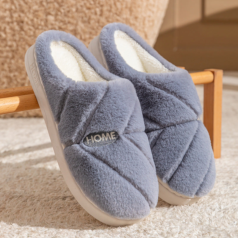 Winter Cotton Slippers for Women, Fleece-Lined, Indoor, Non-Slip, Warm, Thick-Soled, Wear-Resistant, Essential for Home Use, Couple's Cotton Patchwork New Style