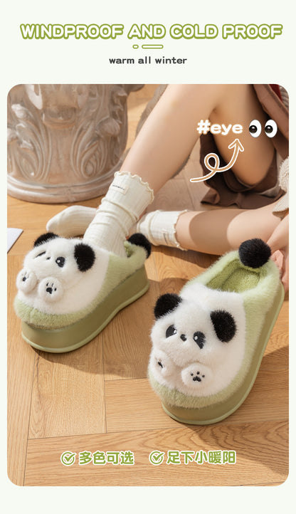 Thick-Soled High-Heeled Cotton Slippers for Women's Home, Cute Bear Girl's Heart Heightening Slippers, Winter Warm and Non-Slip Outer Wear