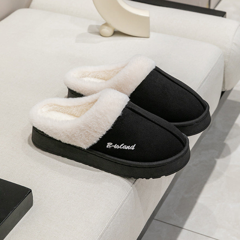Cotton Slippers for Women, Autumn and Winter Home Use, Indoor Baotou Couple Style Plush Warm Anti-Slip Cotton Slippers for Men