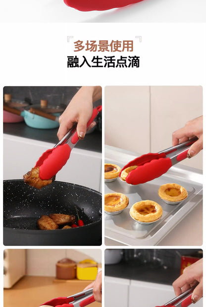Cross-Border Black Silicone Clip High Temperature Resistant Kitchen Food Frying Stainless Steel Bread Clip Steak Clip Kitchen Food Clip