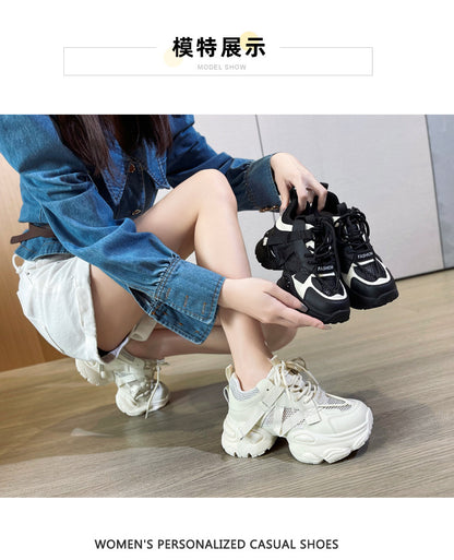 Thick-Soled Dad Shoes for Women 2025 Summer New Versatile Height-Increasing Breathable Mesh Sports Casual Shoes Platform Heel