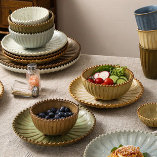 Retro Style Ceramic Kiln Straw Hat Plate Restaurant Hotel Home Threaded Pasta Plate Japanese Fruit Salad Snack Plate