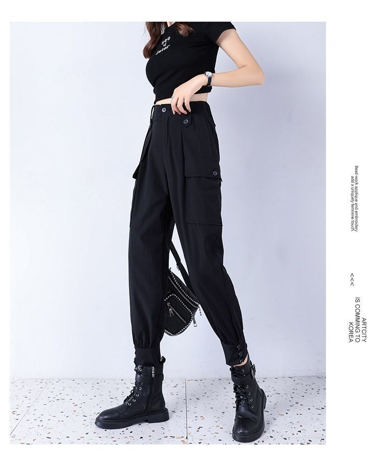 Women's Fleece-Lined Thickened Winter Korean-Style Cargo Pants, Jogger Loose Slimming Ins Harem Casual Pants for Students