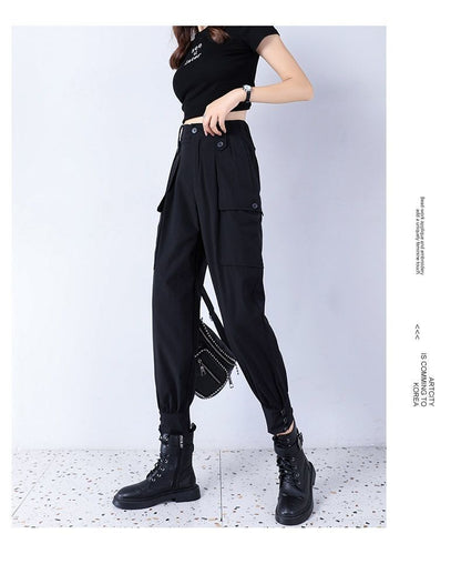 Women's Fleece-Lined Thickened Winter Korean-Style Cargo Pants, Jogger Loose Slimming Ins Harem Casual Pants for Students