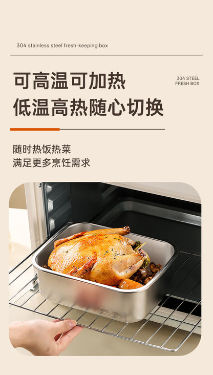 304 Stainless Steel Preservation Box Food Sealed Lunch Box for Microwave Lunch Box Large Capacity Square with Handler