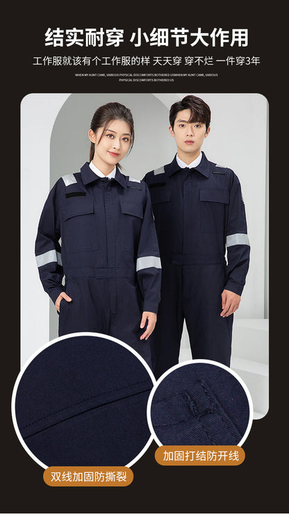 Marine Crew Reflective Strip Pure Cotton Overalls Long-sleeved Men's Summer Wear-resistant Electric Welding Shipyard Workshop Labor Insurance Clothing