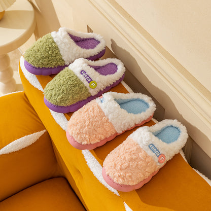 Cotton Slippers for Women, Autumn and Winter New Color Matching Home Indoor Non-Slip Warm Home Thick-Soled Plush Slippers for Men