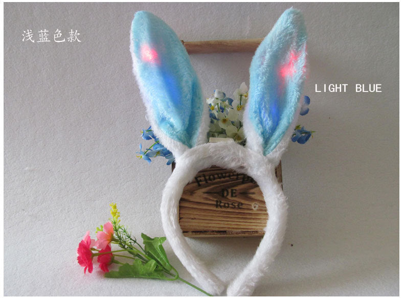 Led Light-Up Plush Bunny Ears Headband for Kids with Light-Up Hair Clip Decoration for Party Performance Props Styling