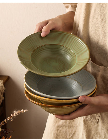 Retro Style Ceramic Kiln Straw Hat Plate Restaurant Hotel Home Threaded Pasta Plate Japanese Fruit Salad Snack Plate