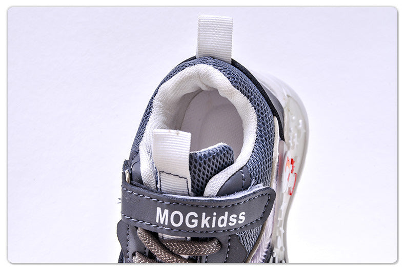 Wholesale Spring and Autumn New Mesh Plaid Boys Led Light Casual Children's Luminous Fashion Cartoon Sports Shoes