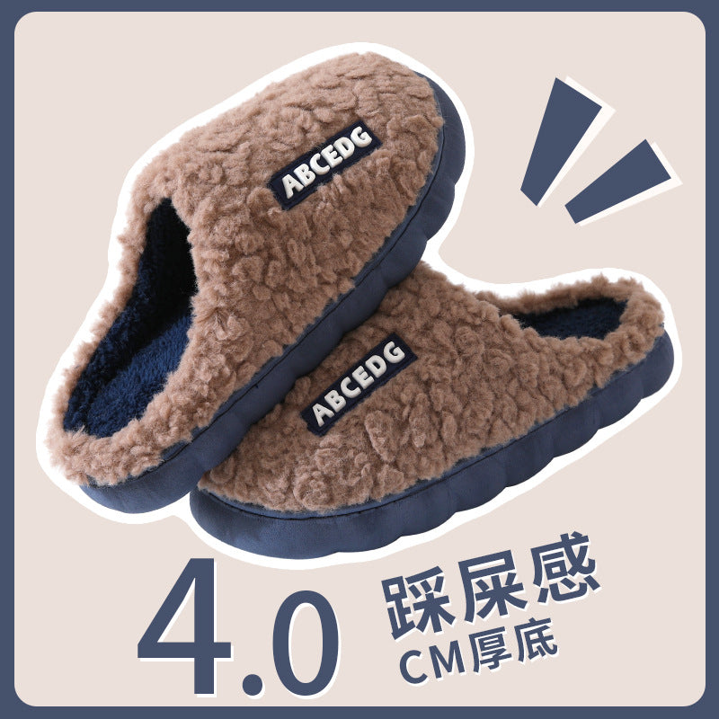Cotton Slippers for Women, Autumn and Winter New Color Matching Home Indoor Non-Slip Warm Home Thick-Soled Plush Slippers for Men