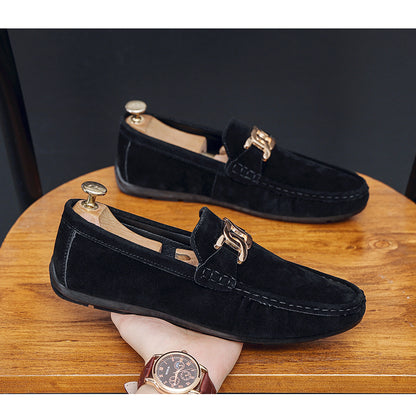 Doudou Shoes Men's Autum 2024 New Frosted Suede Lazy One-Leg Small Leather Shoes Loaf Driving Shoes for Men