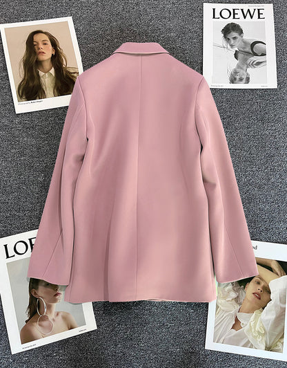 Green Metal Buckle Korean Style 2024 Spring and Autumn New Milk White Suit Jacket Women's Casual All-match High-end Suit