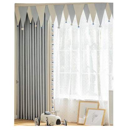 Cream-Colored Chenille Blackout Curtains for Children's Room, Sleeping Beauty Style, with Pom-Pom Design, Custom-Made Finished Product