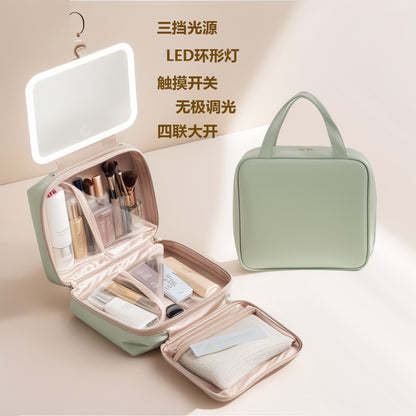 LED with Mirror Cosmetic Bag Light Luxury High-end Toiletry Bag 2024 New Portable Large Capacity Brush Transparent Ins