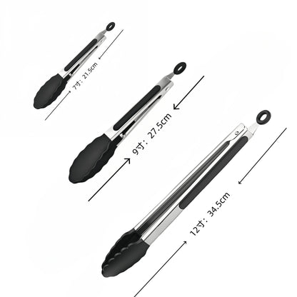 Cross-Border Black Silicone Clip High Temperature Resistant Kitchen Food Frying Stainless Steel Bread Clip Steak Clip Kitchen Food Clip