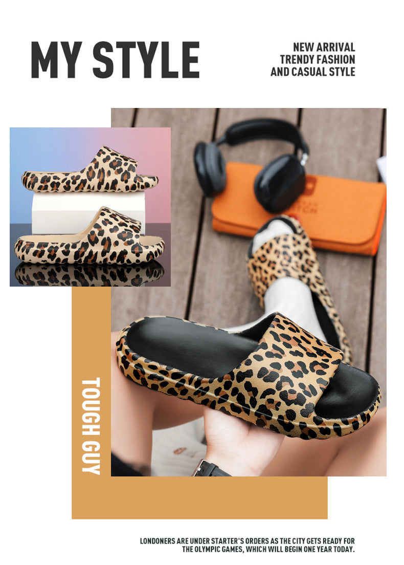 Foreign Trade Wholesale Leopard Print Slippers for Outer Wear Korean Style Printed Slippers for Couples Outdoor Sandals Women's Thick-Soled Bathroom Slippers
