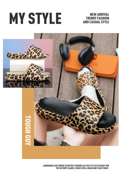 Foreign Trade Wholesale Leopard Print Slippers for Outer Wear Korean Style Printed Slippers for Couples Outdoor Sandals Women's Thick-Soled Bathroom Slippers