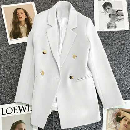 Green Metal Buckle Korean Style 2024 Spring and Autumn New Milk White Suit Jacket Women's Casual All-match High-end Suit