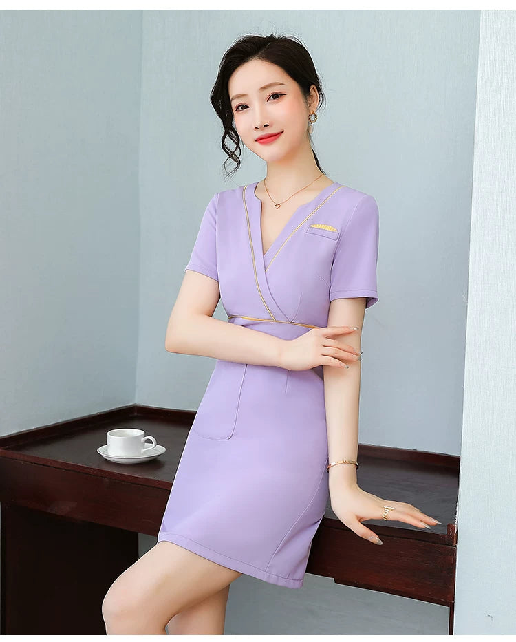 Business Wear dress 2023 Summer Women's Short-sleeved Temperament High-end Hotel Front Desk Beauty Salon Jewelry Shop Work Clothes
