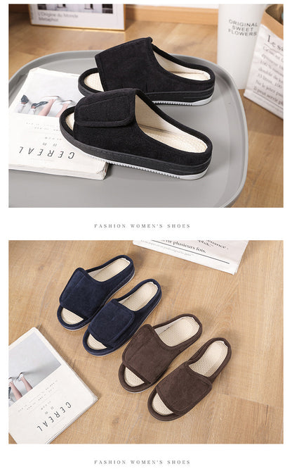 Factory direct wholesale Velcro loose feet wide fat swollen adjust middle-aged men's and women's cloth shoes linen slippers foreign trade