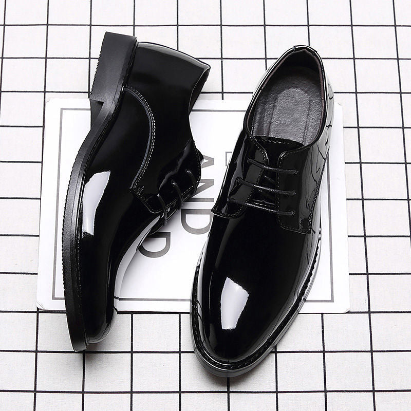 Men's Business Formal Wear Genuine Leather Black Patent Leather Shoes Men's Trendy Shoes for Work Spring and Autumn Korean Style British Pointed Toe Men's Shoes